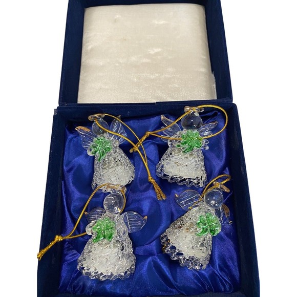Vtg Lot of 4 Glass Angel Ornaments Christmas Color Changing Gold Green Clover - Picture 2 of 14